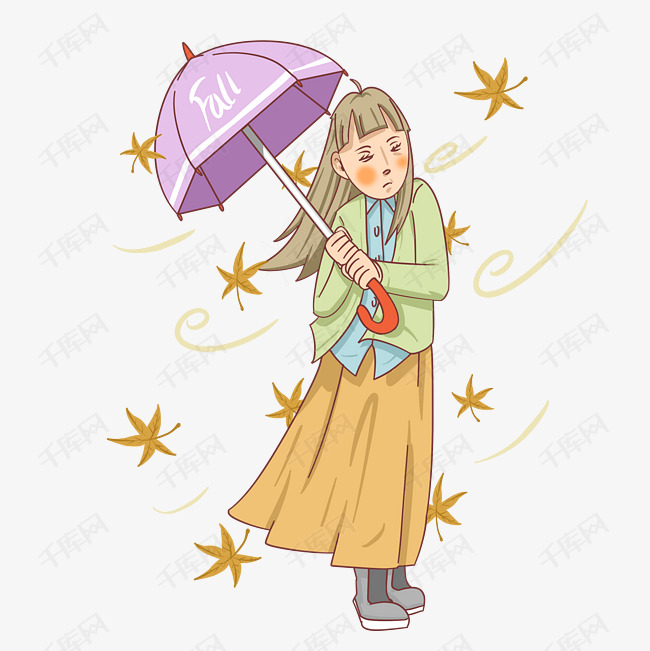 秋季秋分秋风女孩插画