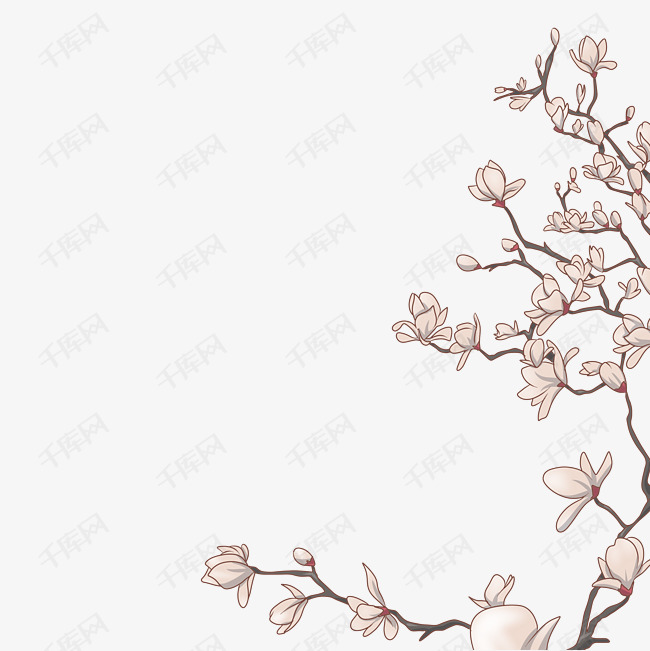 手绘古风桃花插画