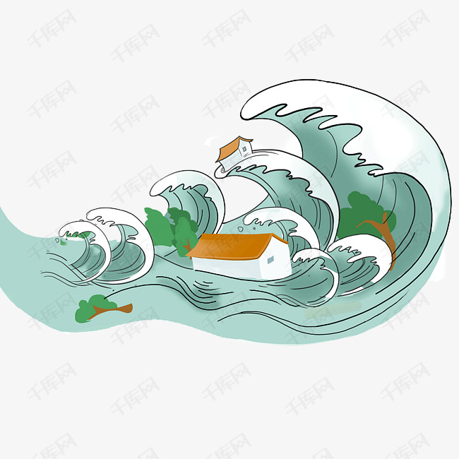 龙卷风台风洪水泛滥卡通png免抠图