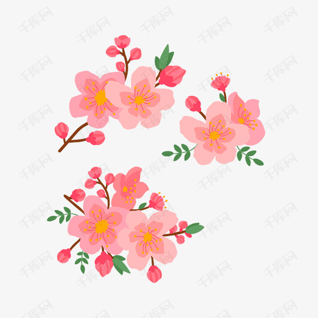 矢量水墨粉色腊梅花朵