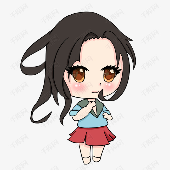 原创手绘q版害羞的女孩png格式