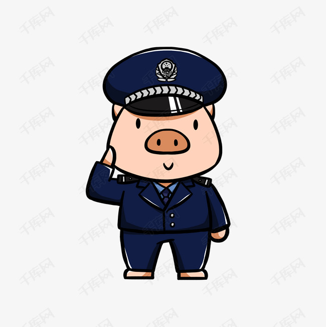 手绘卡通猪猪动物警察