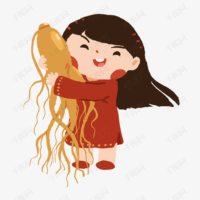 秋季养生可爱的人参娃娃卡通手绘