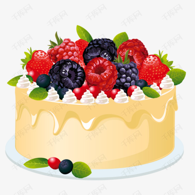 卡通手绘水彩水果奶油蛋糕