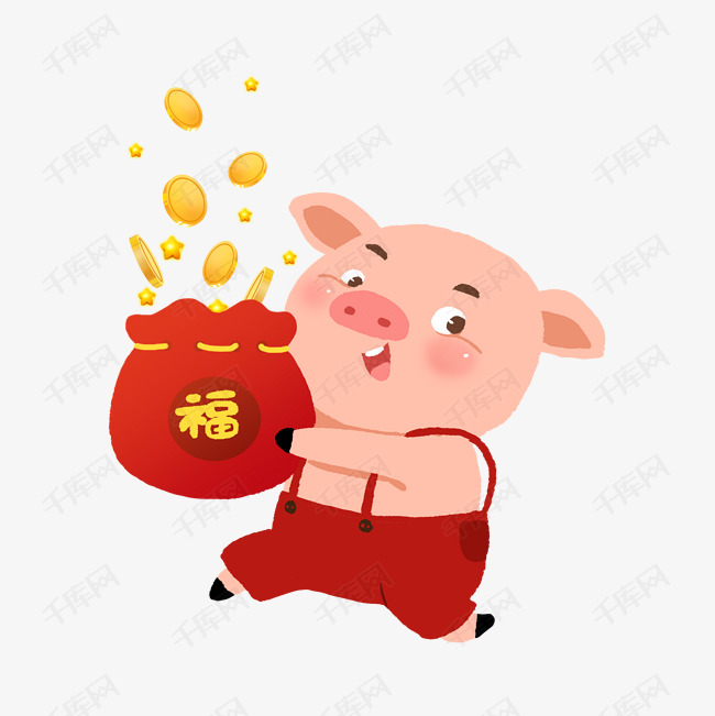 2019猪年福袋猪来啦小猪抢福袋卡通手绘