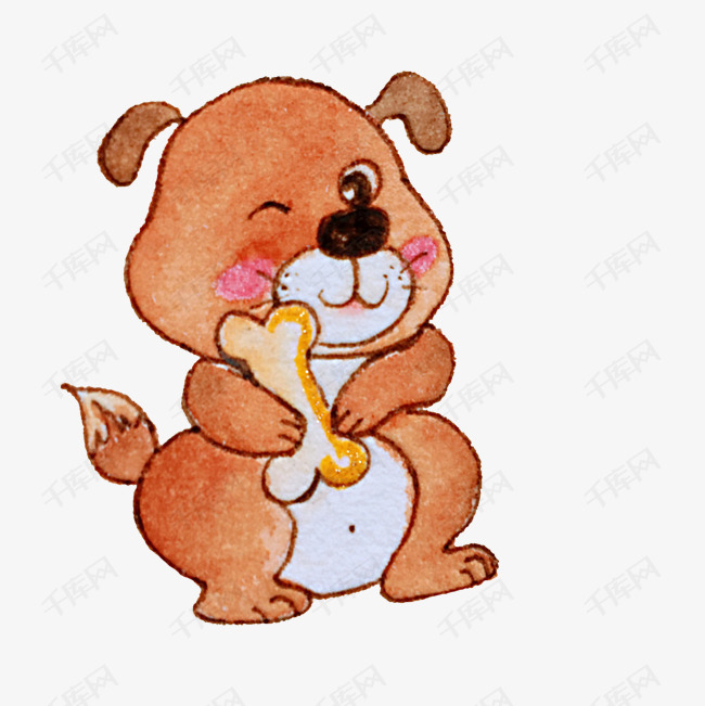 动物狗狗吃骨头插画