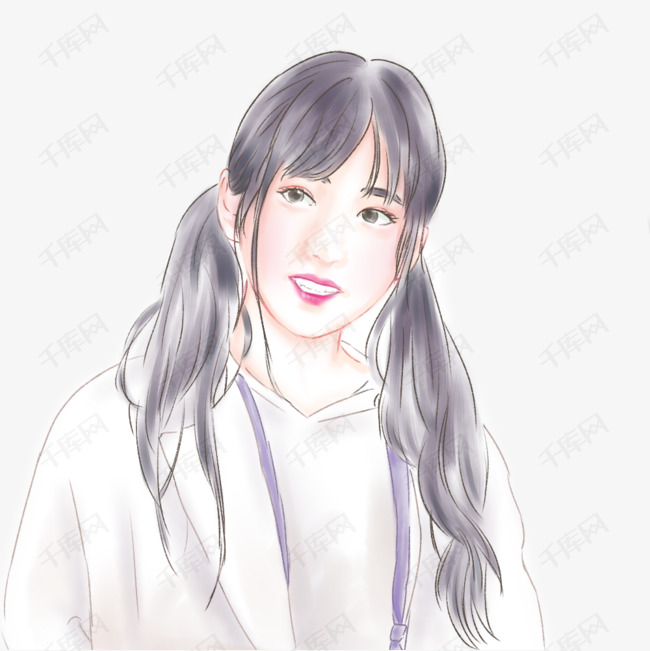 写实双马尾可爱女孩子手绘