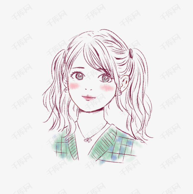 可爱卡通手绘双马尾美少女