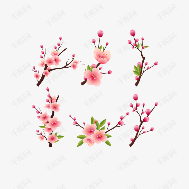 矢量精美粉色腊梅花枝的素材免抠矢量精美唯美卡通粉色腊梅