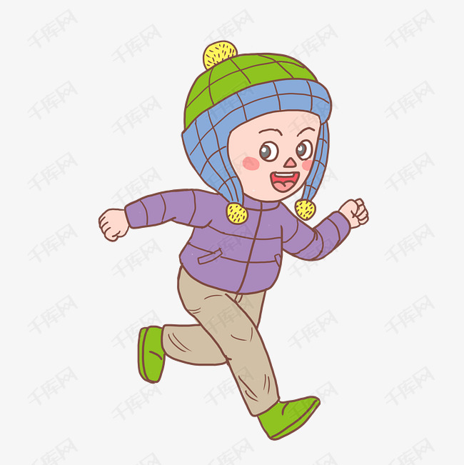 冬季冬日奔跑少年卡通手绘