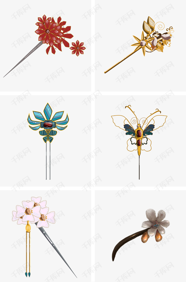 中国古风花纹发簪