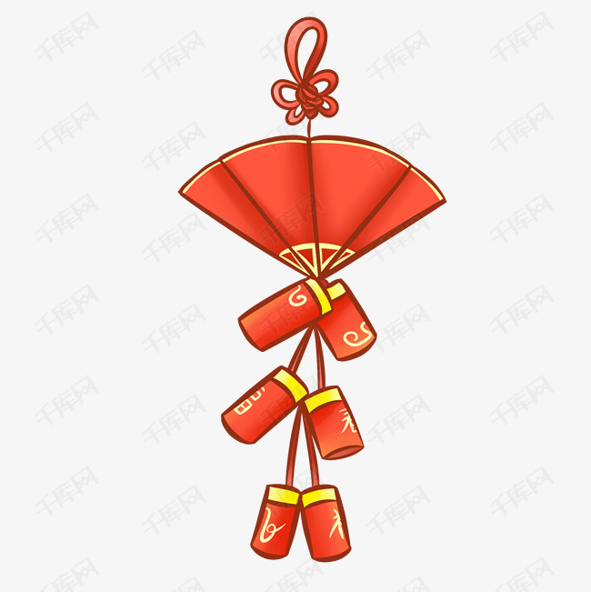扇形挂饰鞭炮插画的素材免抠扇形挂饰鞭炮烟花爆竹插画新年春节炮竹
