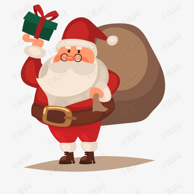 圣诞节可爱背着礼物的圣诞老人矢量免抠图png