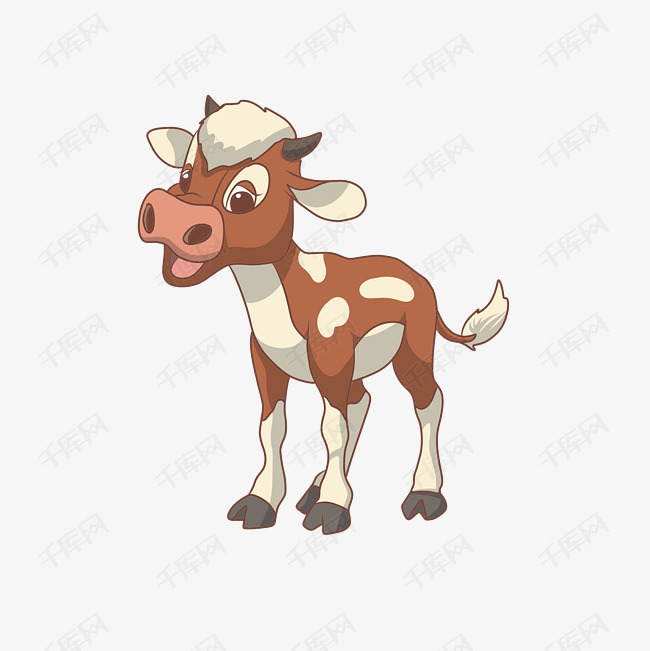 可爱动物小牛插画的素材免抠                                卡通