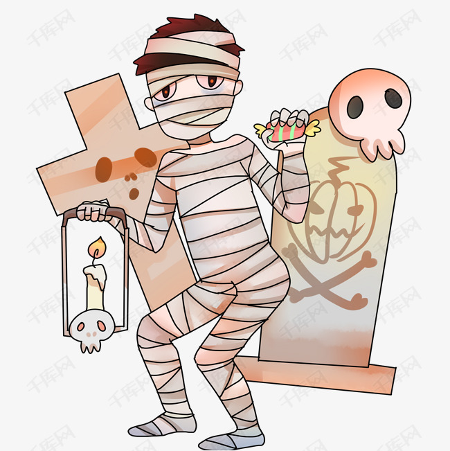 万圣节僵尸装扮插画