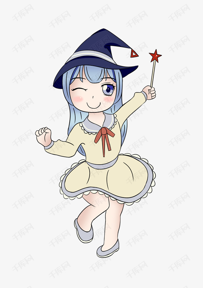 万圣节的卡通小魔女