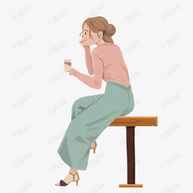 手绘都市酒吧美女人物插画