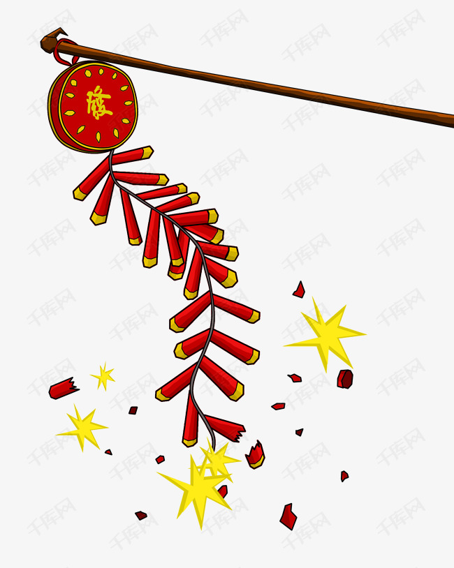 千库网 图片素材 手绘喜庆红色鞭炮插画