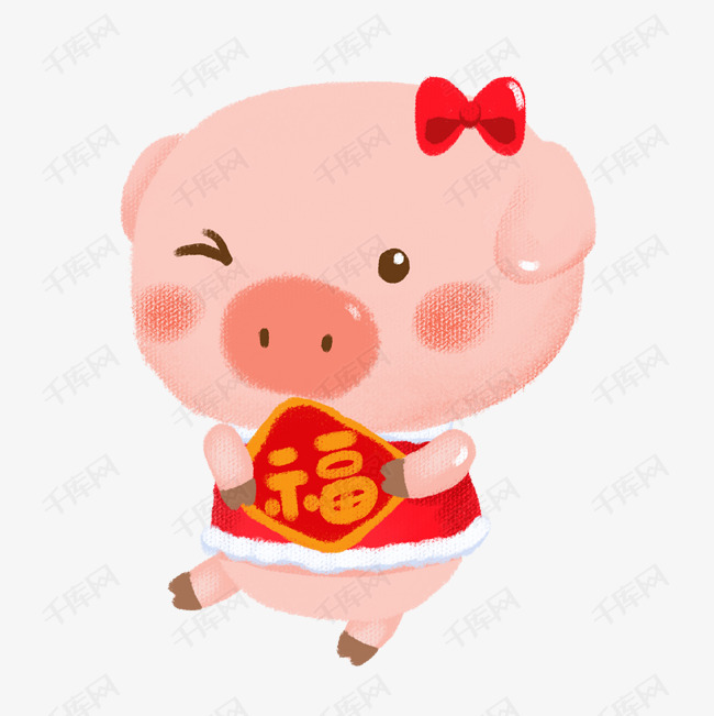 过新年喜庆小猪贴福字插画素材图片免费下载_高清psd