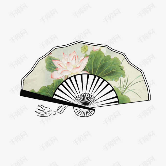 古风卡通可爱人物  红色圆形边框花纹  简笔画静物  打开的扇子