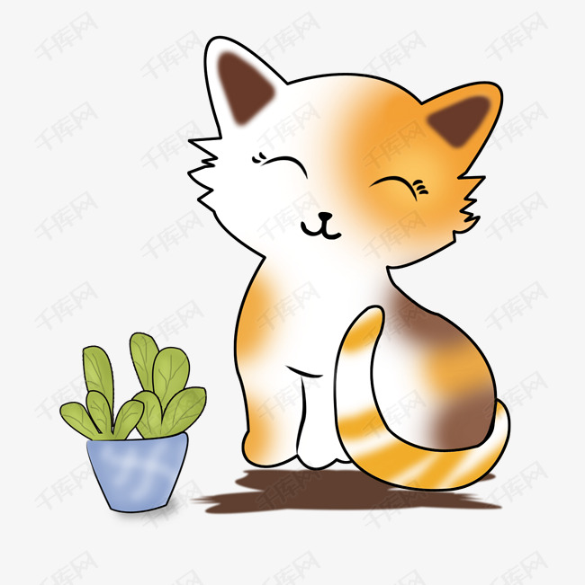 可爱甜美小猫咪小清新手绘卡通猫png素材