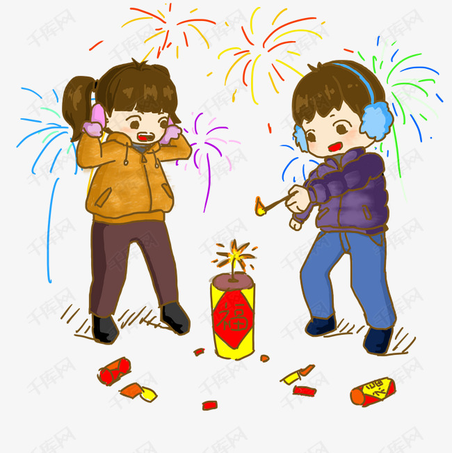 手绘烟花爆竹迎新年