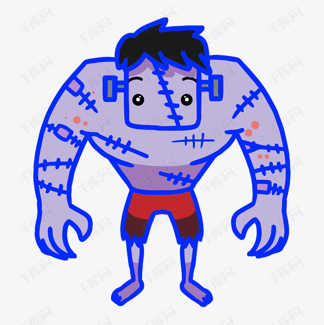 万圣节卡通可爱插画紫色刀疤丧尸
