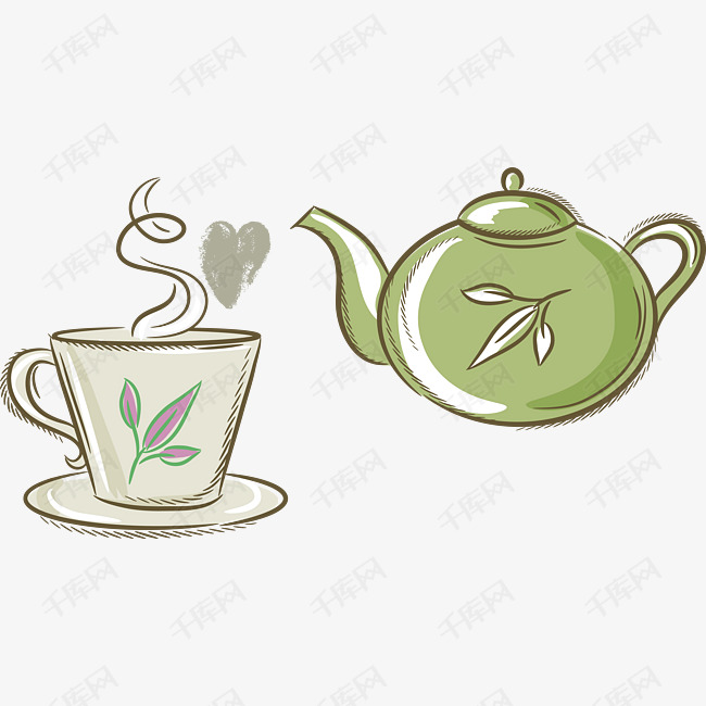 卡通茶饮矢量图下载的素材免抠清茶茶杯茶壶卡通茶饮卡通插图