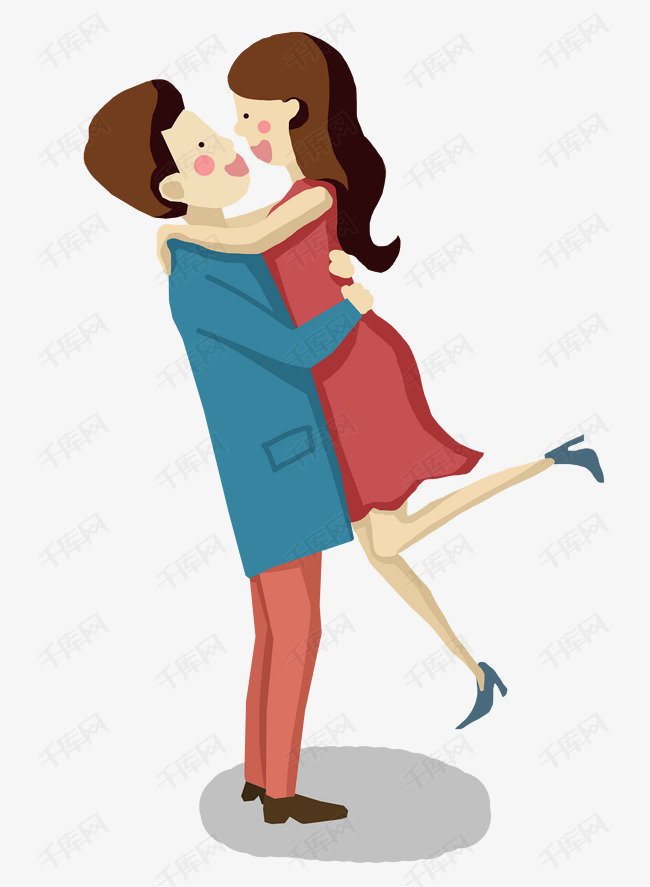 把妻子高高举起的卡通插画