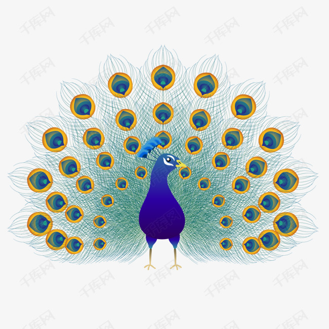 彩色扁平化孔雀元素的素材免抠彩色扁平化孔雀卡通插画矢量图