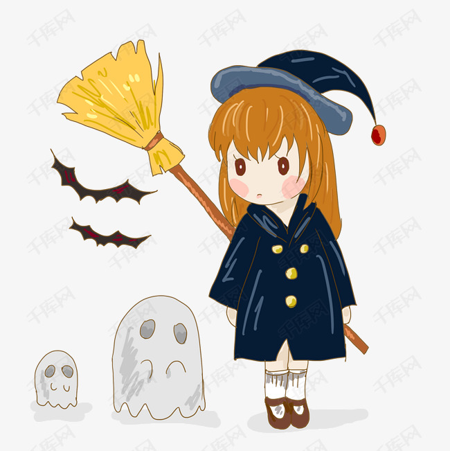 万圣节小魔女卡通手绘
