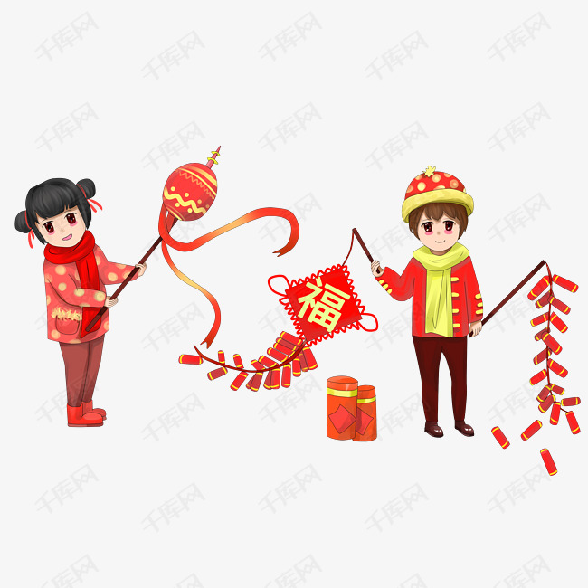 手绘红红火火过大年
