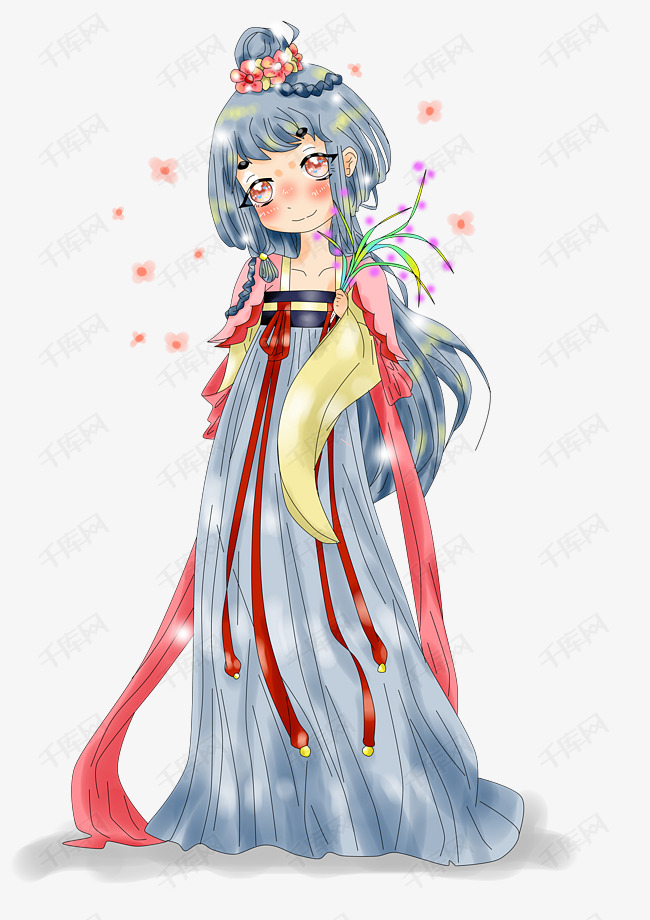 动漫手绘厚涂原创古风俏皮人物唯美插画png