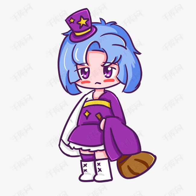 万圣节小魔女带扫帚出行