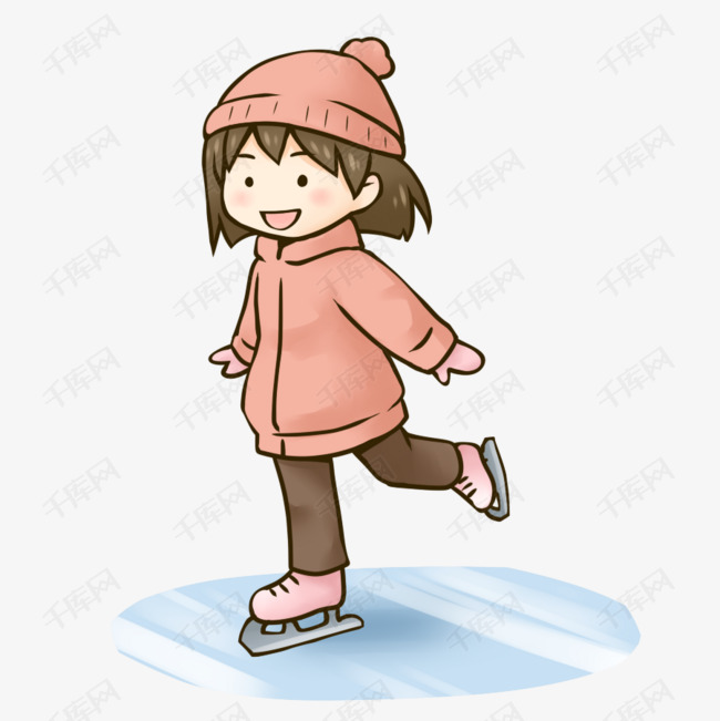 冬季冬天卡通手绘可爱溜冰的女孩