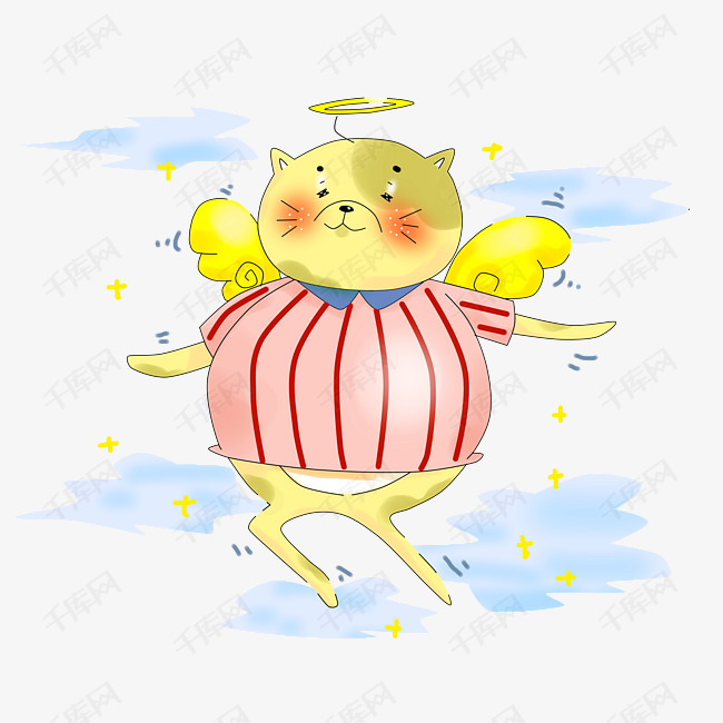卡通手绘原创厚涂大肥猫小天使幻想家插画png