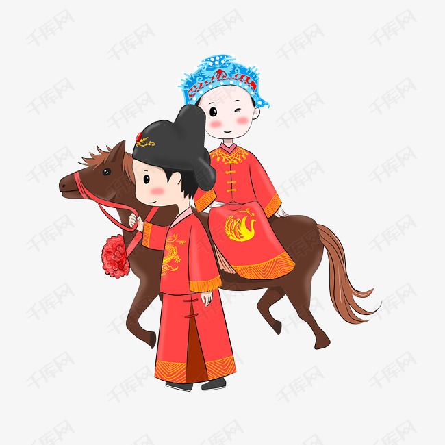 中式结婚典礼手绘插画