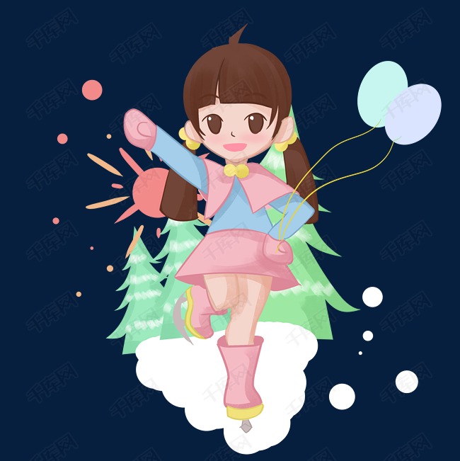 卡通手绘女孩滑冰插图
