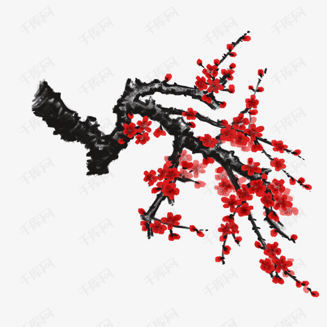 中国风复古手绘梅花的素材免抠
