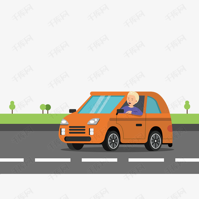 跑在路上的橙色小汽车