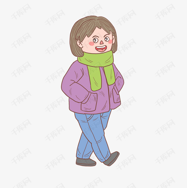 冬季冬日外出女孩卡通手绘