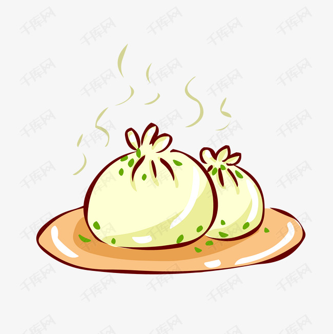 冬季热气腾腾的简笔画小清新美食生煎包素材图