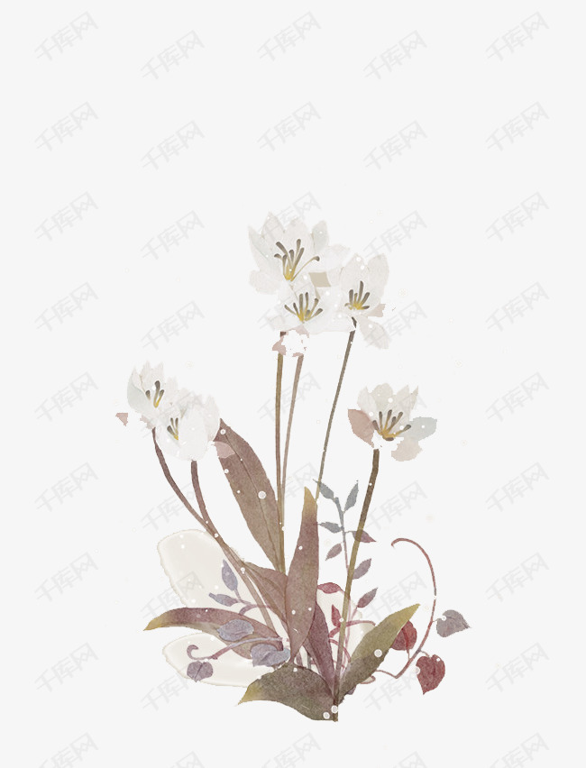 水彩手绘中国风花卉免扣png的素材免抠中国风手绘水彩花卉植物ppt