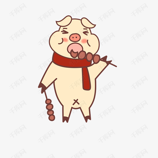 春节新年过年猪年卡通可爱手绘小猪吃糖葫芦