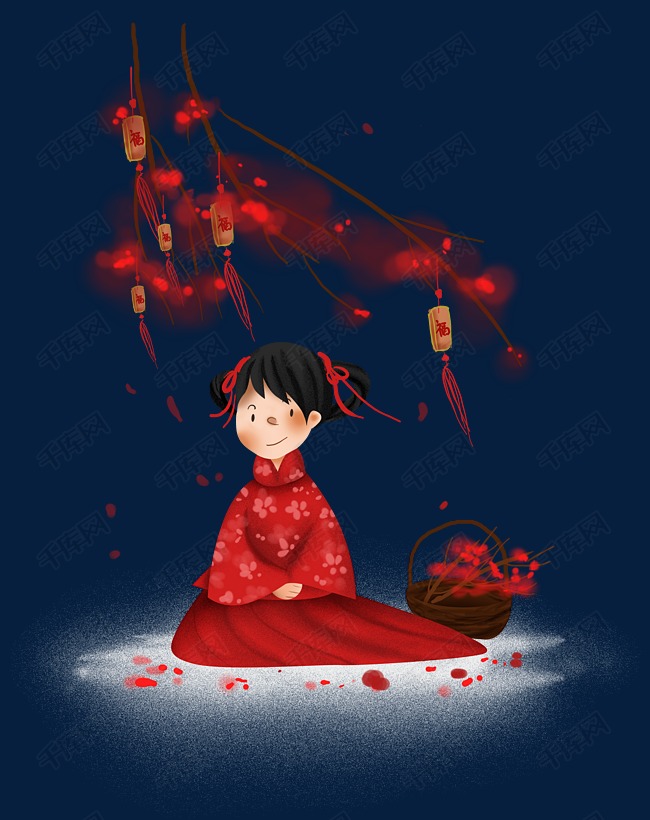冬季赏梅梅花树下祈福的少女