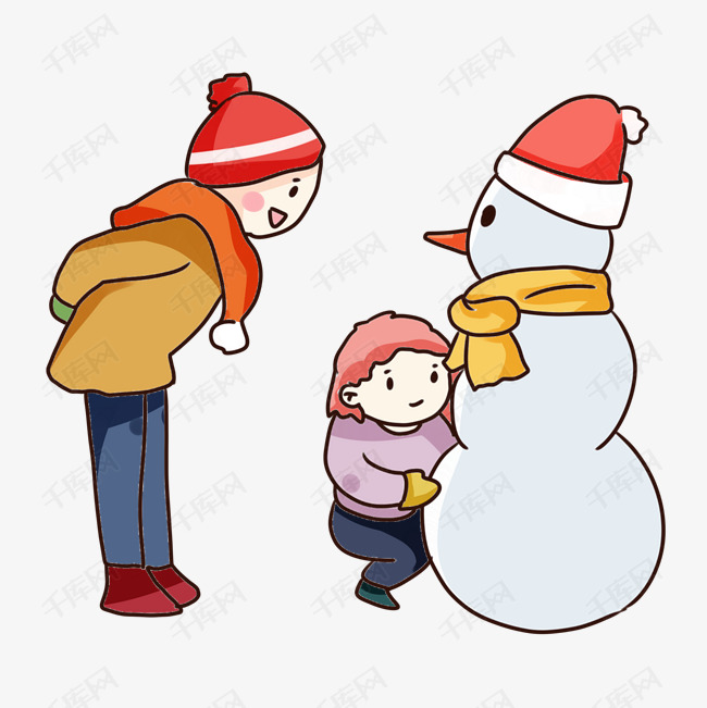 手绘卡通冬天下雪堆雪人素材图片免费下载_高清psd_千