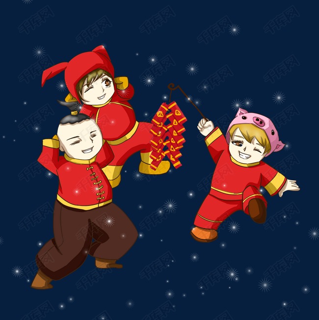 冬季新年放鞭炮卡通手绘素材图片免费下载_高清psd_千
