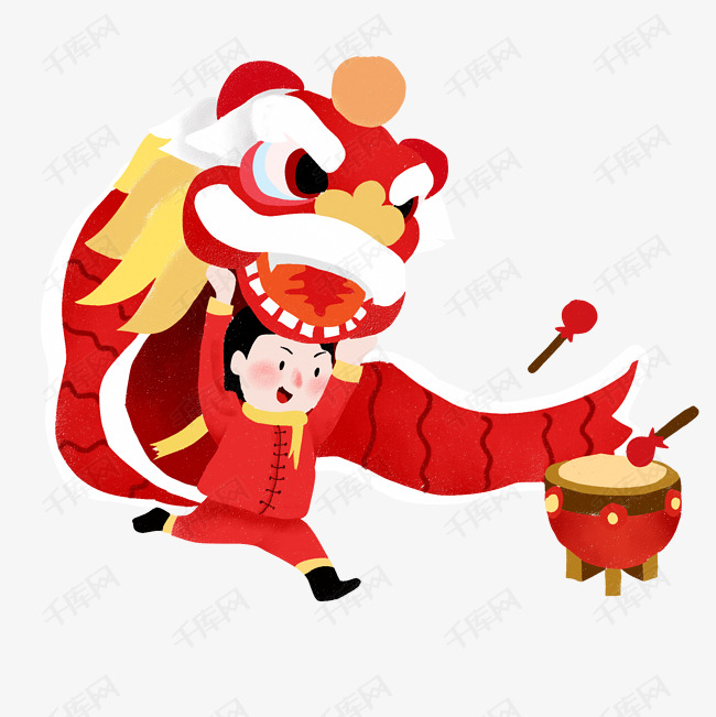 手绘新年舞狮子人物插画素材图片免费下载_高清psd_千