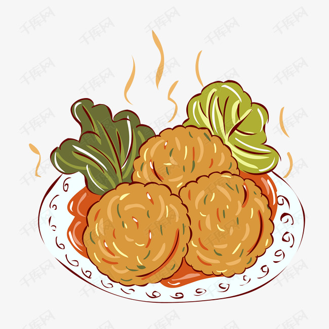 冬季热气腾腾的简笔画小清新美食红烧狮子头