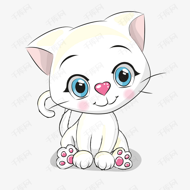 卡通小猫矢量图下载的素材免抠可爱动物白色小猫卡通小猫卡通插图创意